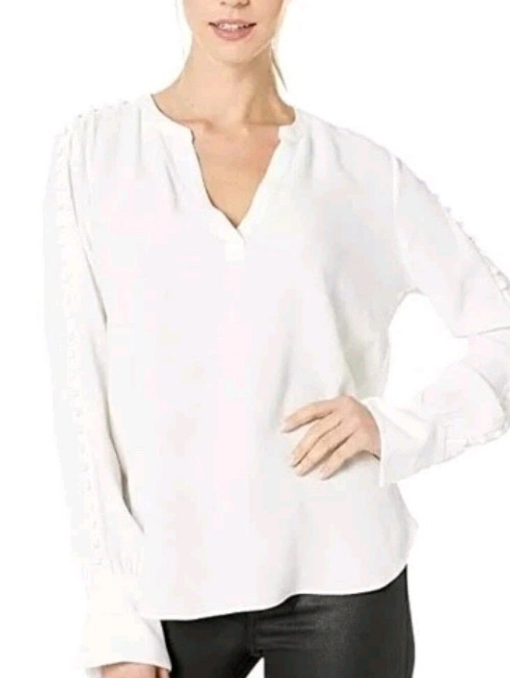JOIE ABE LS Button Detail Vneck Blouse In Porcelain White Size Small